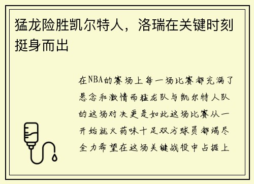 猛龙险胜凯尔特人，洛瑞在关键时刻挺身而出